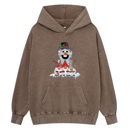Pagewings Snowman Book Christmas Stack Gnome Librarian Book Unisex Washed Hoodie