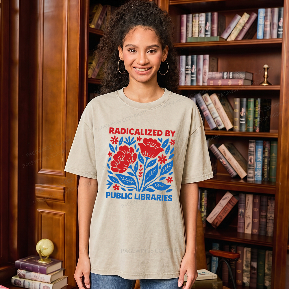 Pagewings Radicalized By Public Libraries Unisex Washed T-shirt