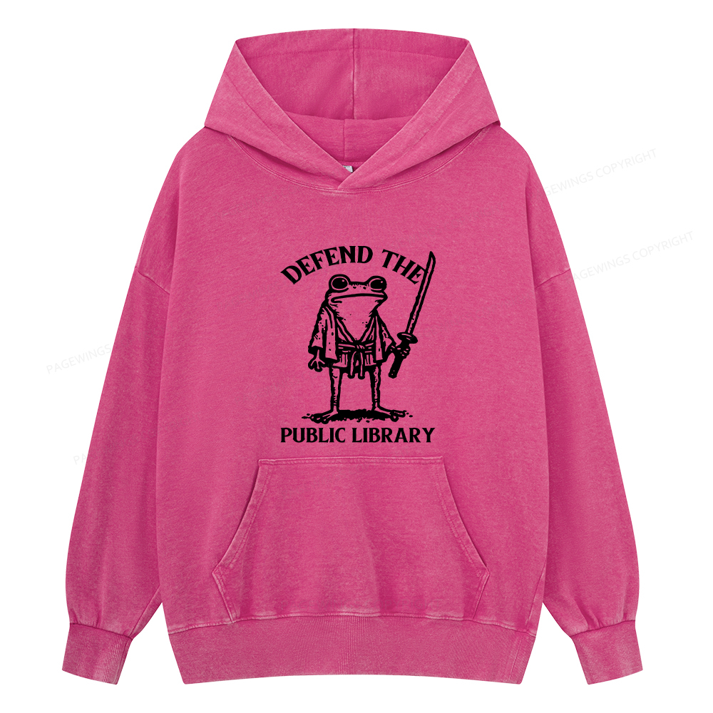 Pagewings Defend Your Public Library Unisex Washed Hoodie