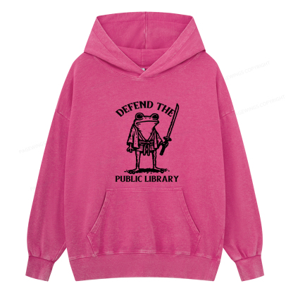 Pagewings Defend Your Public Library Unisex Washed Hoodie