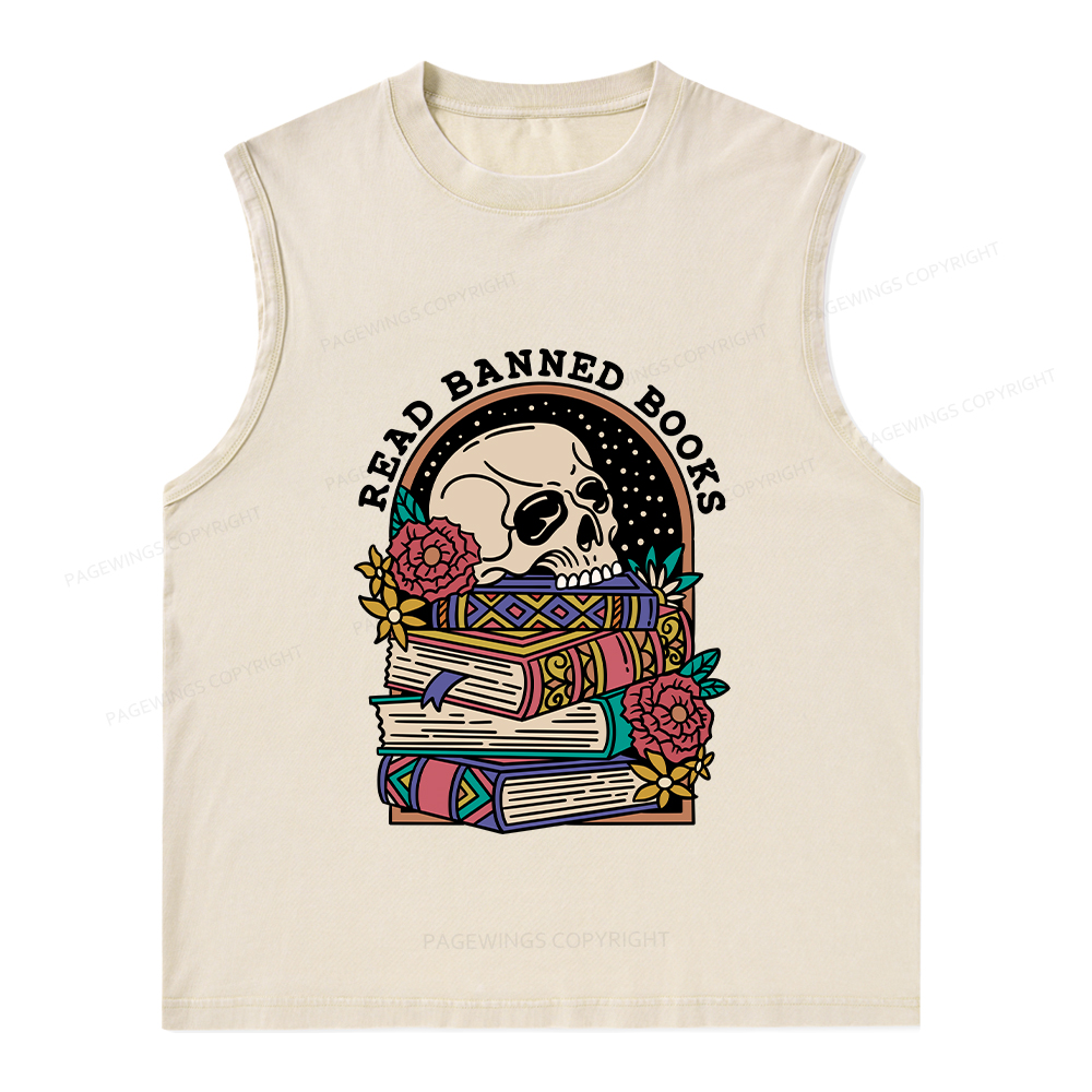 Pagewings Read Banned Book Floral Unisex Washed Tank Top