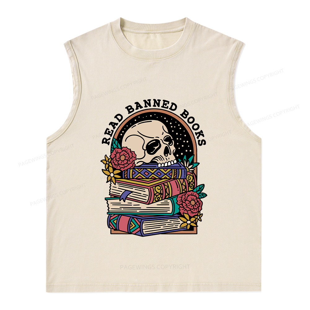Pagewings Read Banned Book Floral Unisex Washed Tank Top