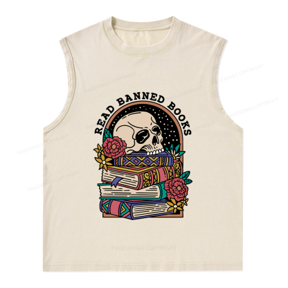 Pagewings Read Banned Book Floral Unisex Washed Tank Top