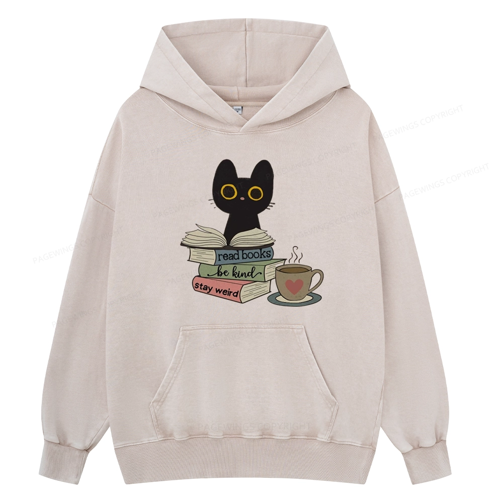 Pagewings Read Books Be Kind Stay Weird Unisex Washed Hoodie