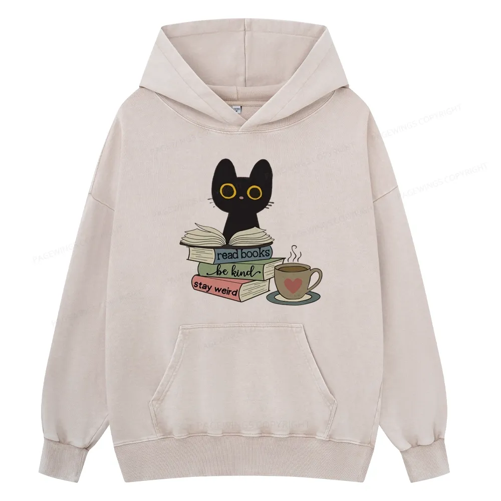 Pagewings Read Books Be Kind Stay Weird Unisex Washed Hoodie