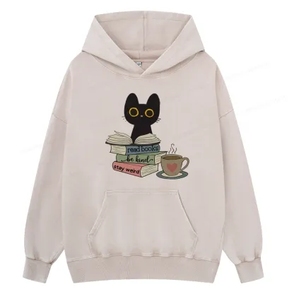 Pagewings Read Books Be Kind Stay Weird Unisex Washed Hoodie