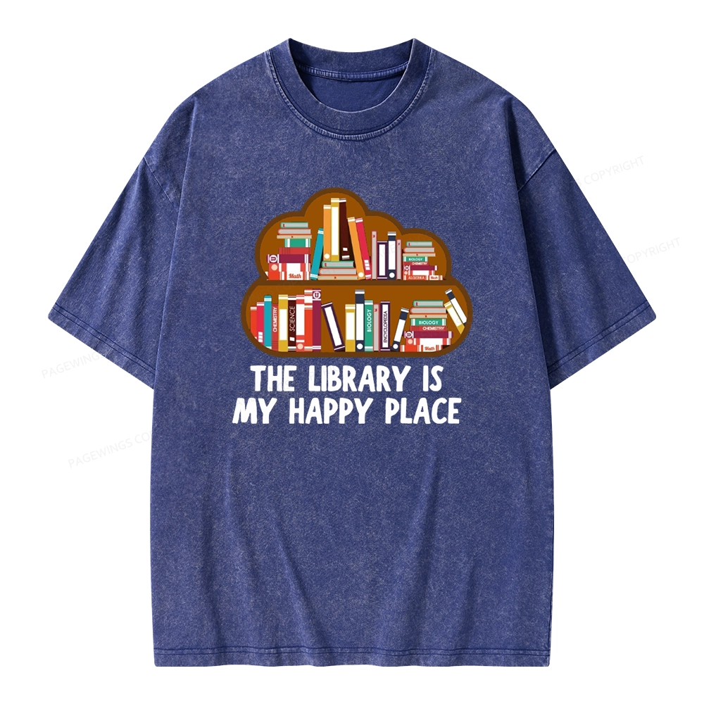 Pagewings The Library Is My Happy Place Unisex Washed T-shirt