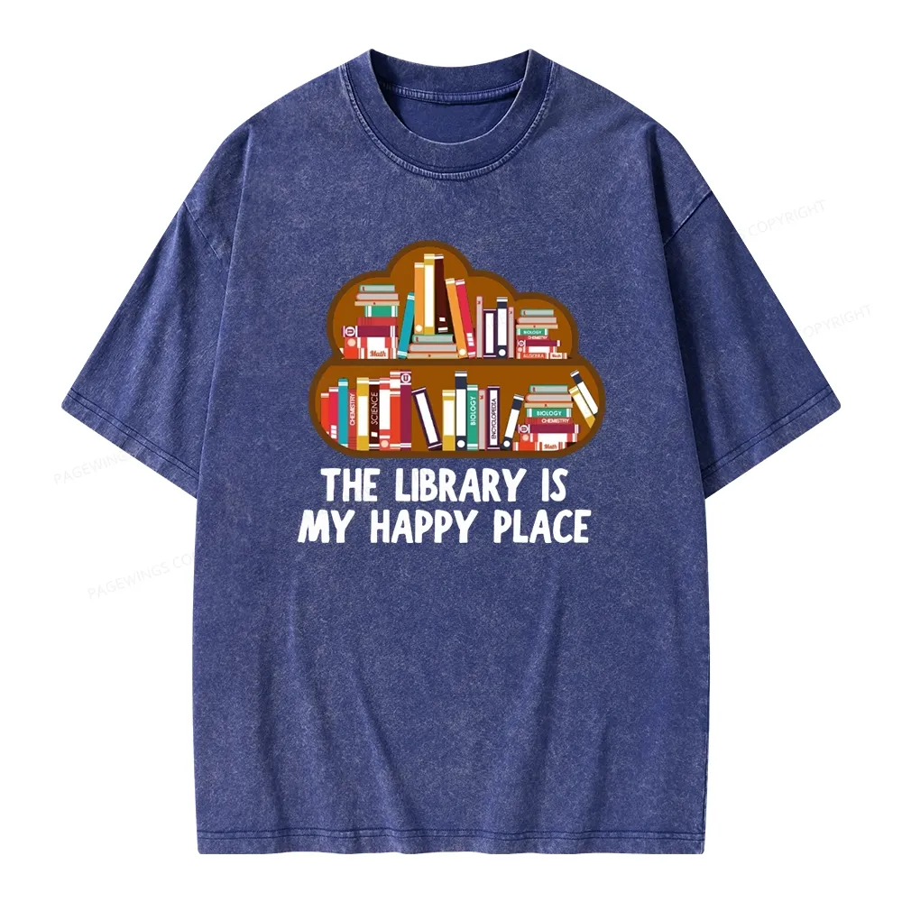Pagewings The Library Is My Happy Place Unisex Washed T-shirt