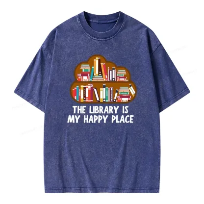 Pagewings The Library Is My Happy Place Unisex Washed T-shirt