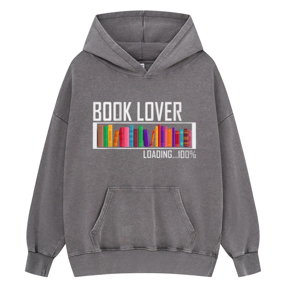 Pagewings Loading Book Lover 100% Unisex Washed Hoodie