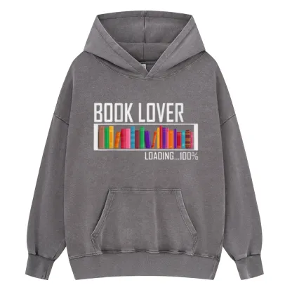 Pagewings Loading Book Lover 100% Unisex Washed Hoodie