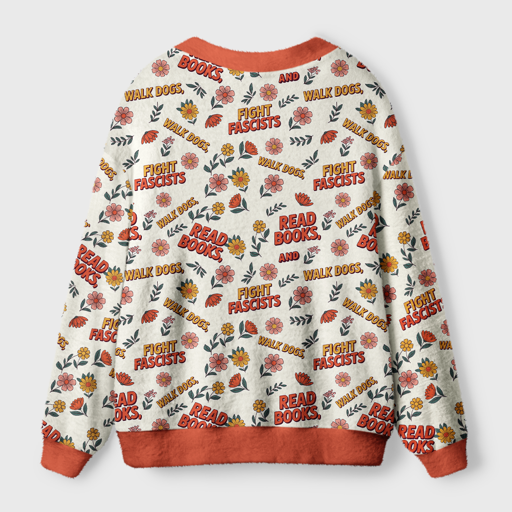 Pagewings Read Books Walk Dogs and Fight Fascists Light Knit Unisex Cardigan Sweaters