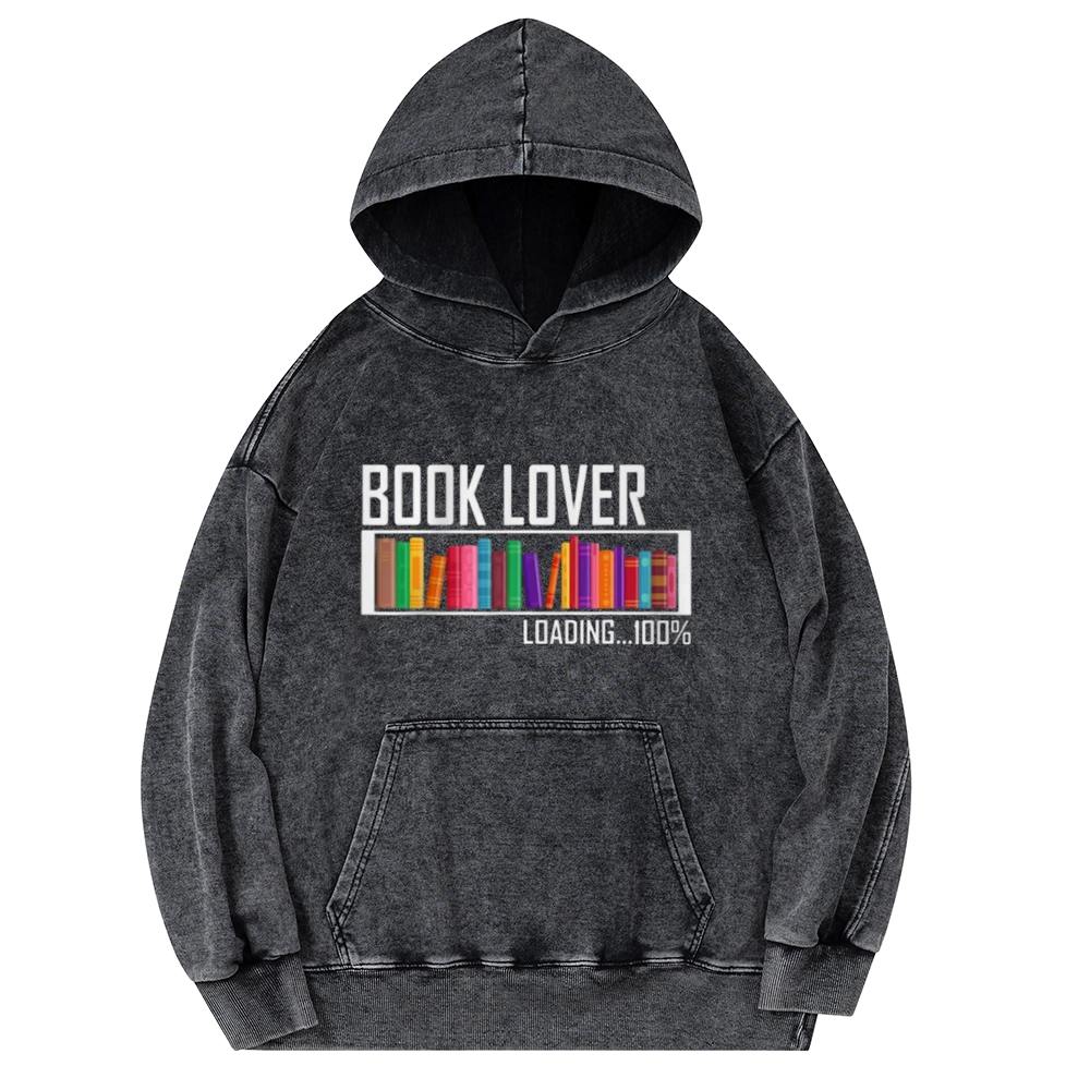 Pagewings Loading Book Lover 100% Unisex Washed Hoodie