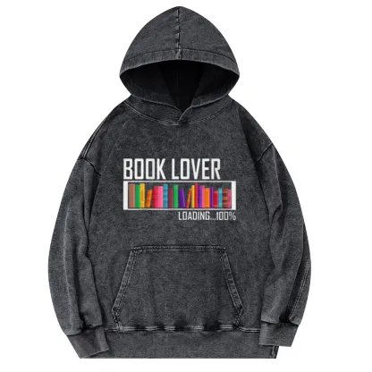 Pagewings Loading Book Lover 100% Unisex Washed Hoodie