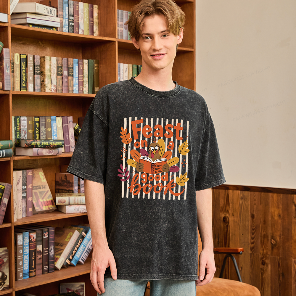 Pagewings Librarian Thanksgiving Unisex Washed T-shirt