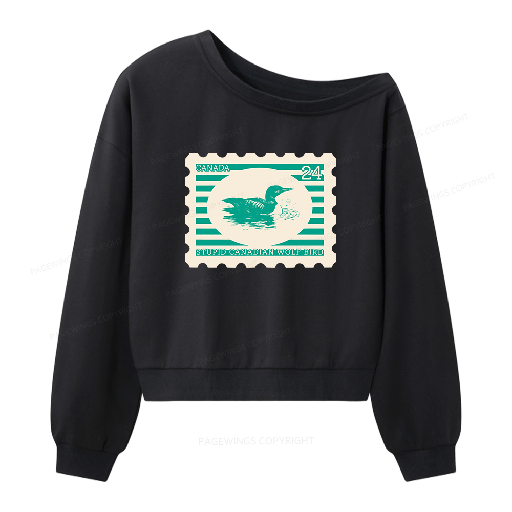 Pagewings Stupid Canadian Wolf Bird Women Off Shoulder Sweatshirt