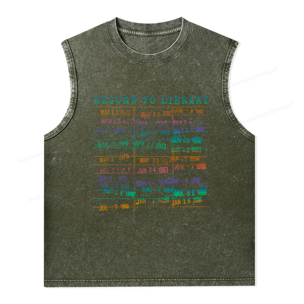 Pagewings Vintage Library Rainbow Unisex Washed Tank Top