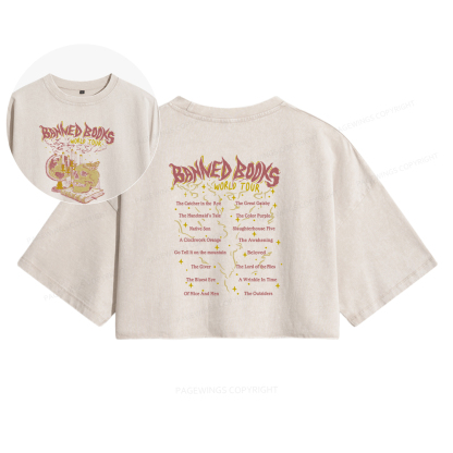Pagewings Banned Books World Tour Women's Washed Cropped T-shirt
