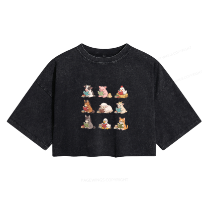 Pagewing Farm Animals Reading Women's Washed Cropped T-shirt