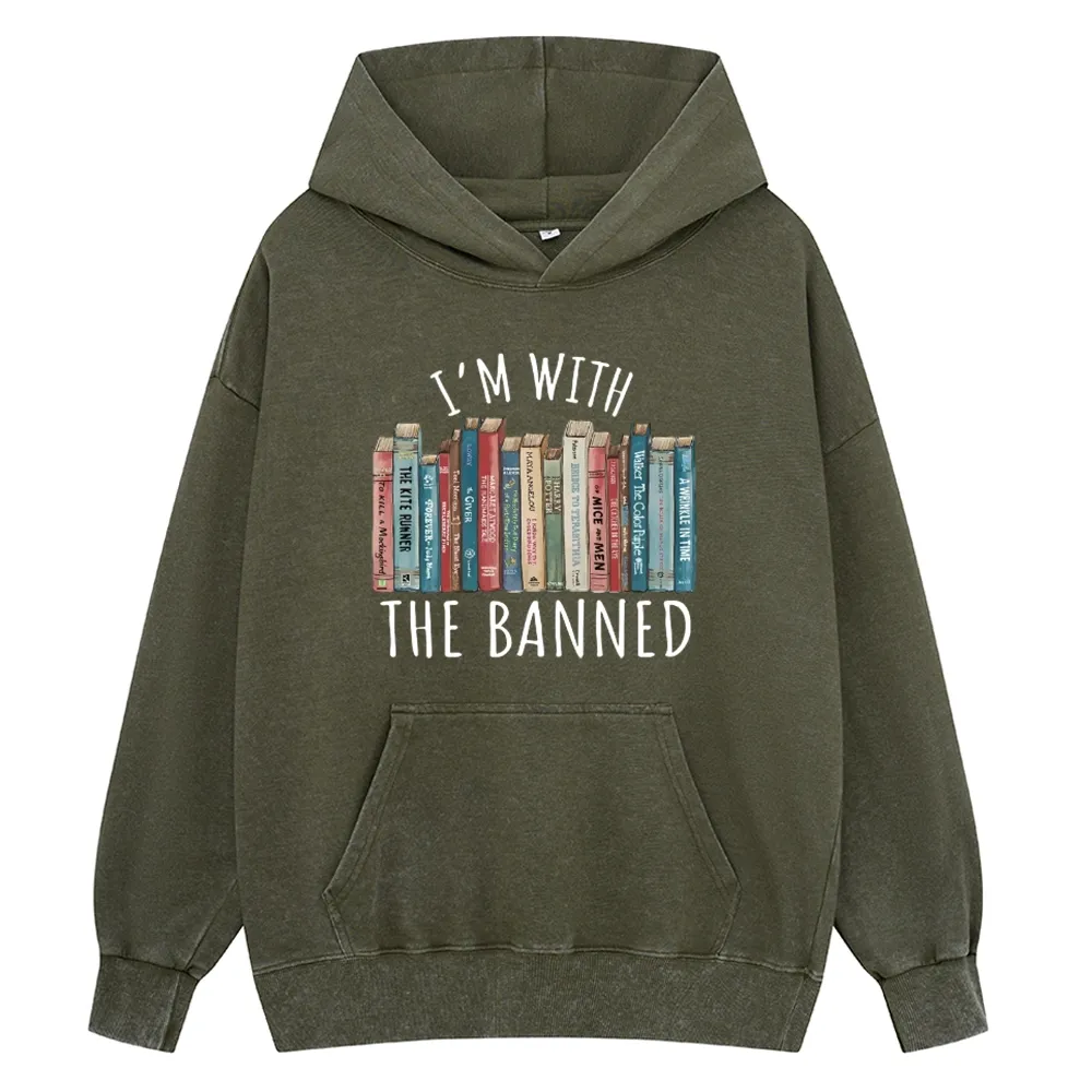Pagewings I'm With The Banned Unisex Washed Hoodie