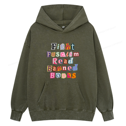 Pagewings Fight Fascism Read Books Unisex Washed Hoodie