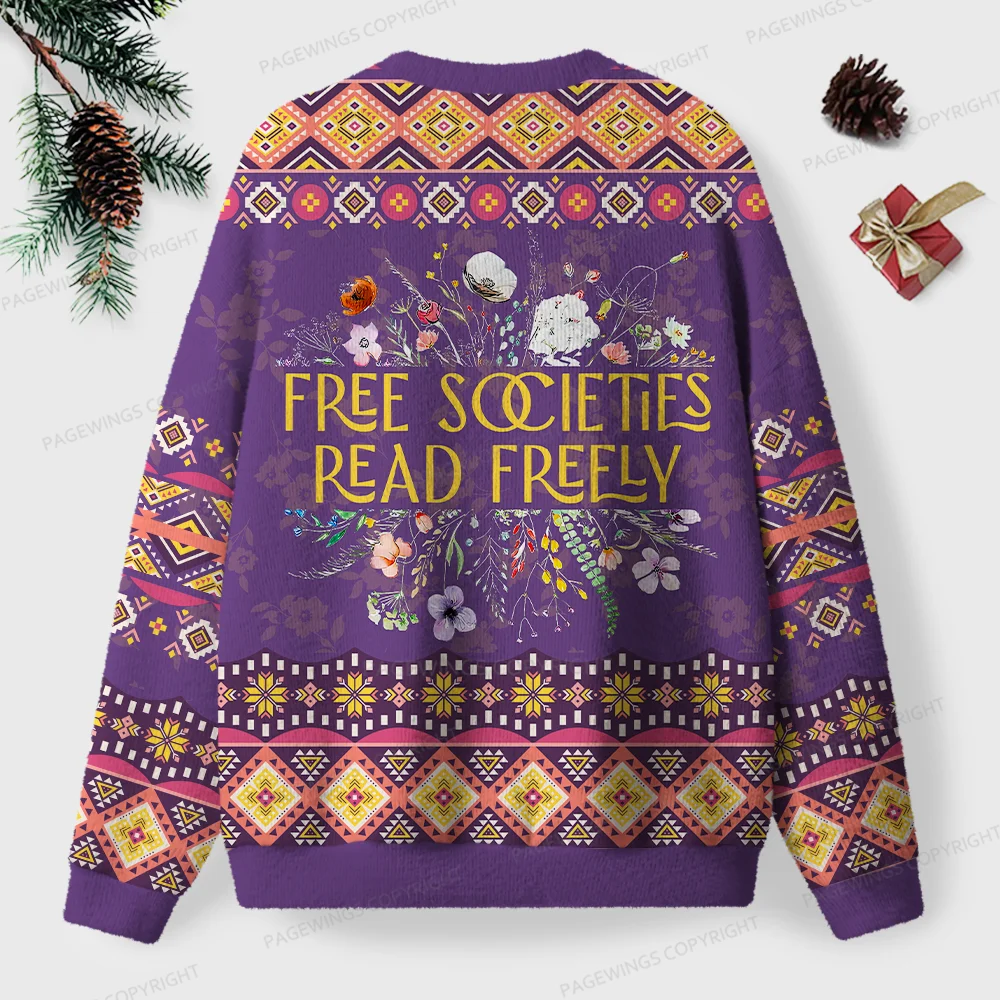 Pagewings Free Societies Read Freely Unisex Ugly Knit Sweatshirt