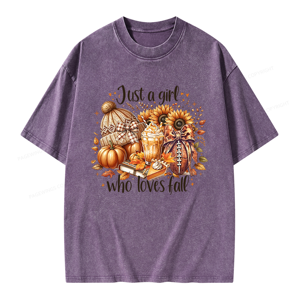 Pagewings Just a Girl Who Loves Fall Unisex Washed T-shirt