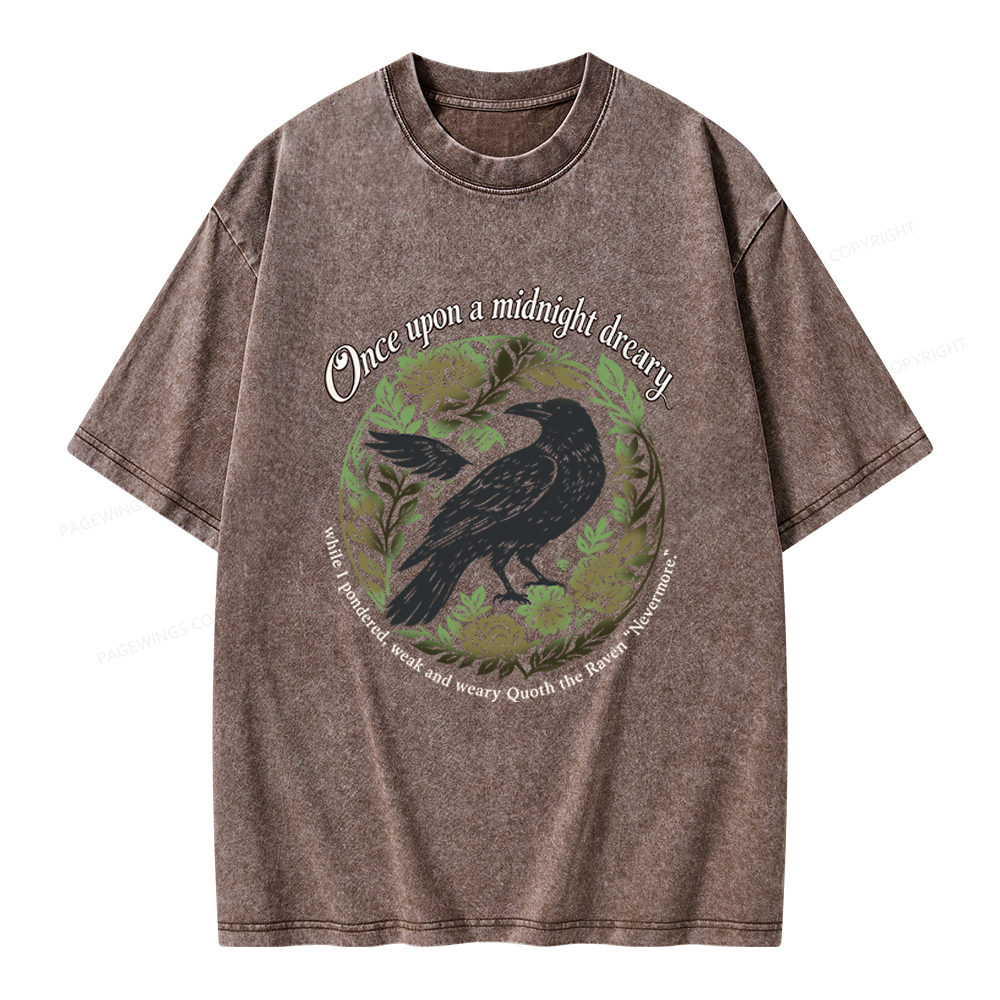 Pagewings Once Upon a Midnight Dreary Unisex Washed T-shirt
