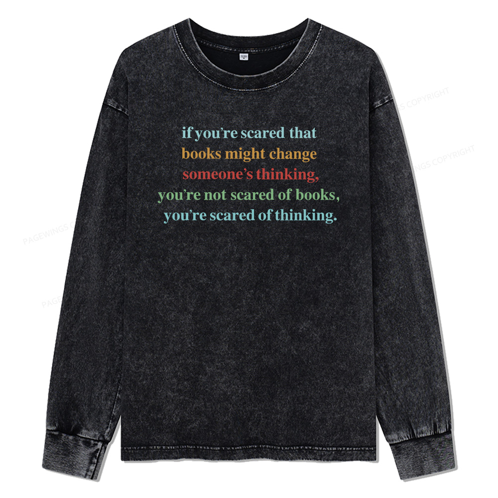 Pagewings Censorship Social Justice Shirt Booktrovert Unisex Washed Long Sleeve T-shirt