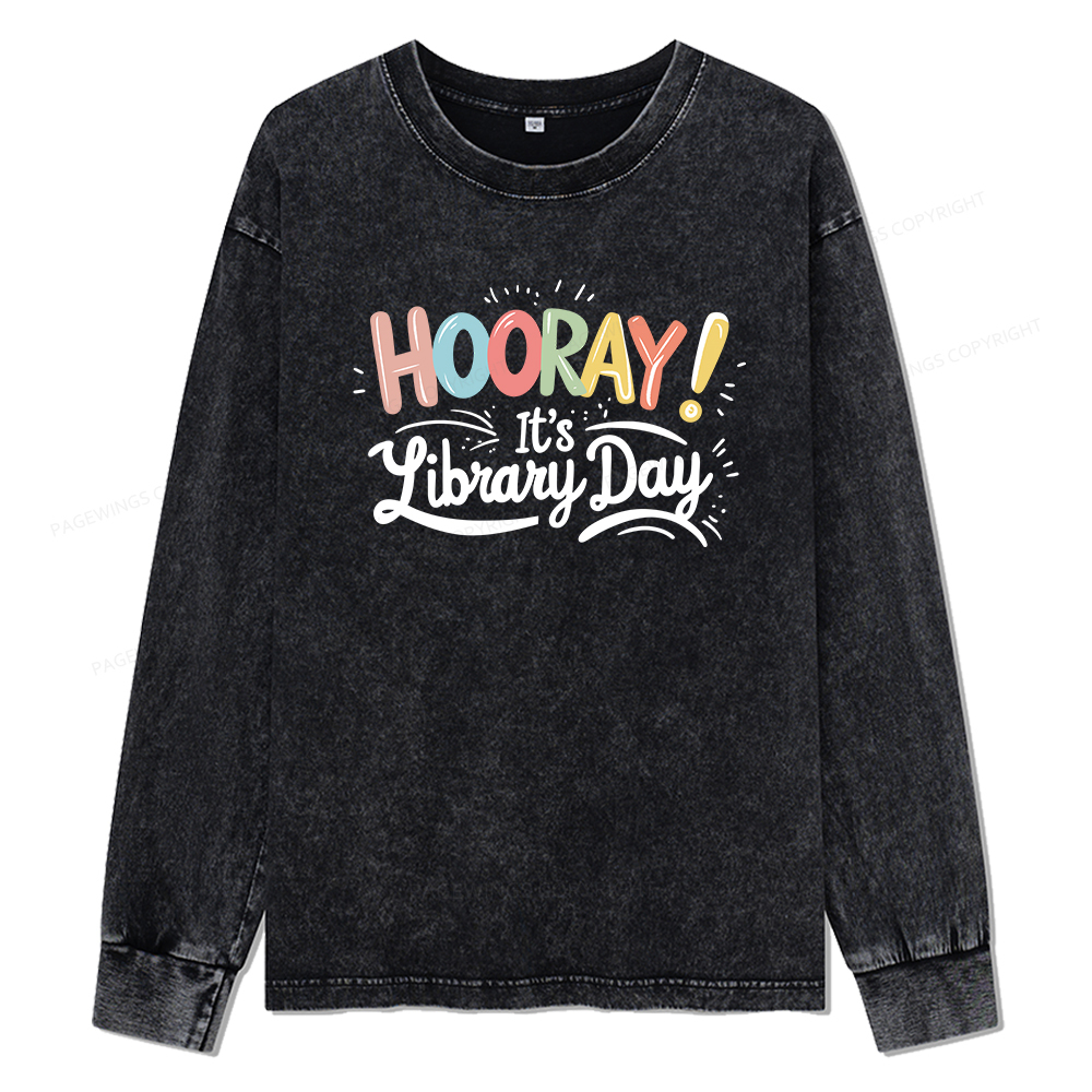 Pagewings Library Day Unisex Washed Long Sleeve T-shirt