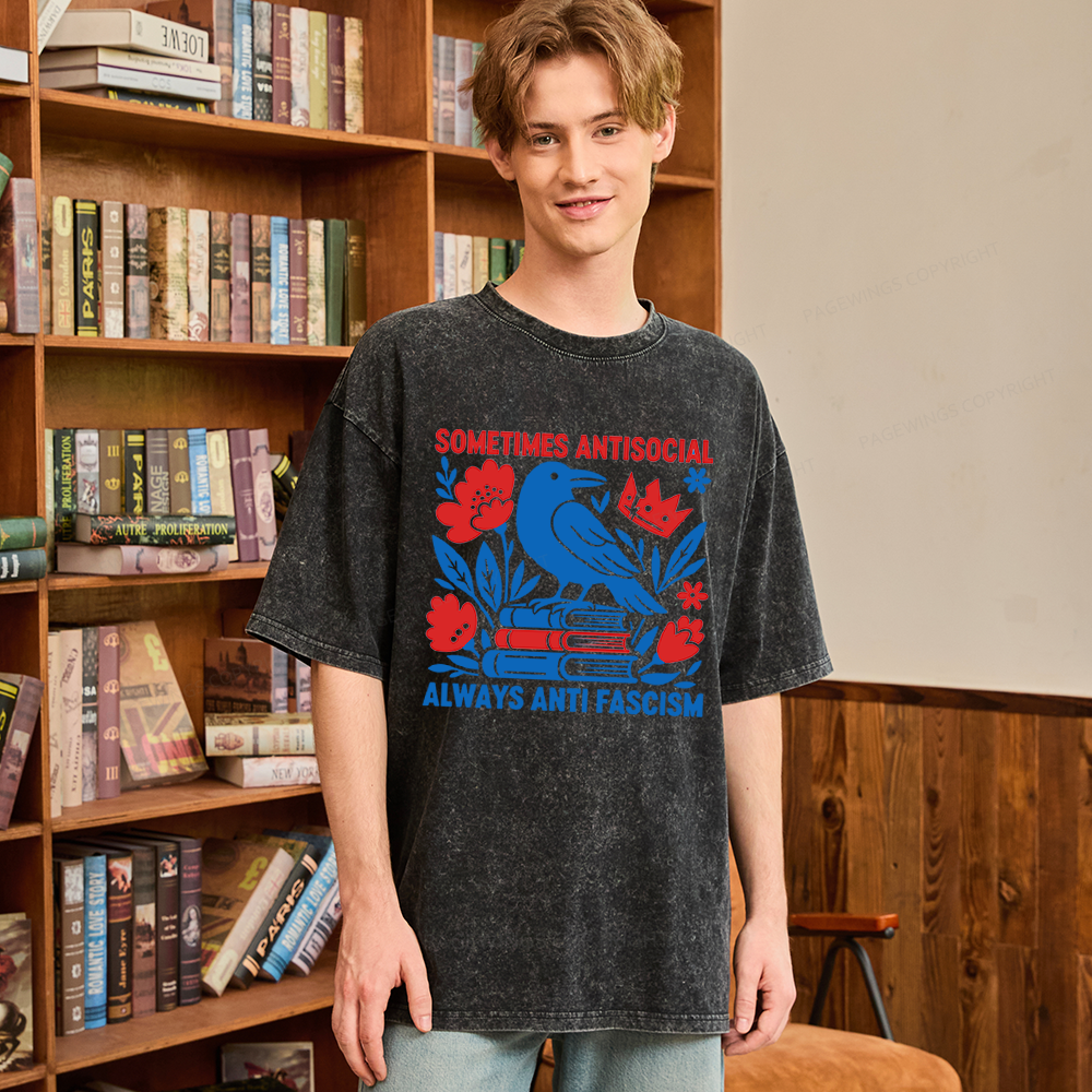 Pagewings Anti Fascism Unisex Washed T-shirt