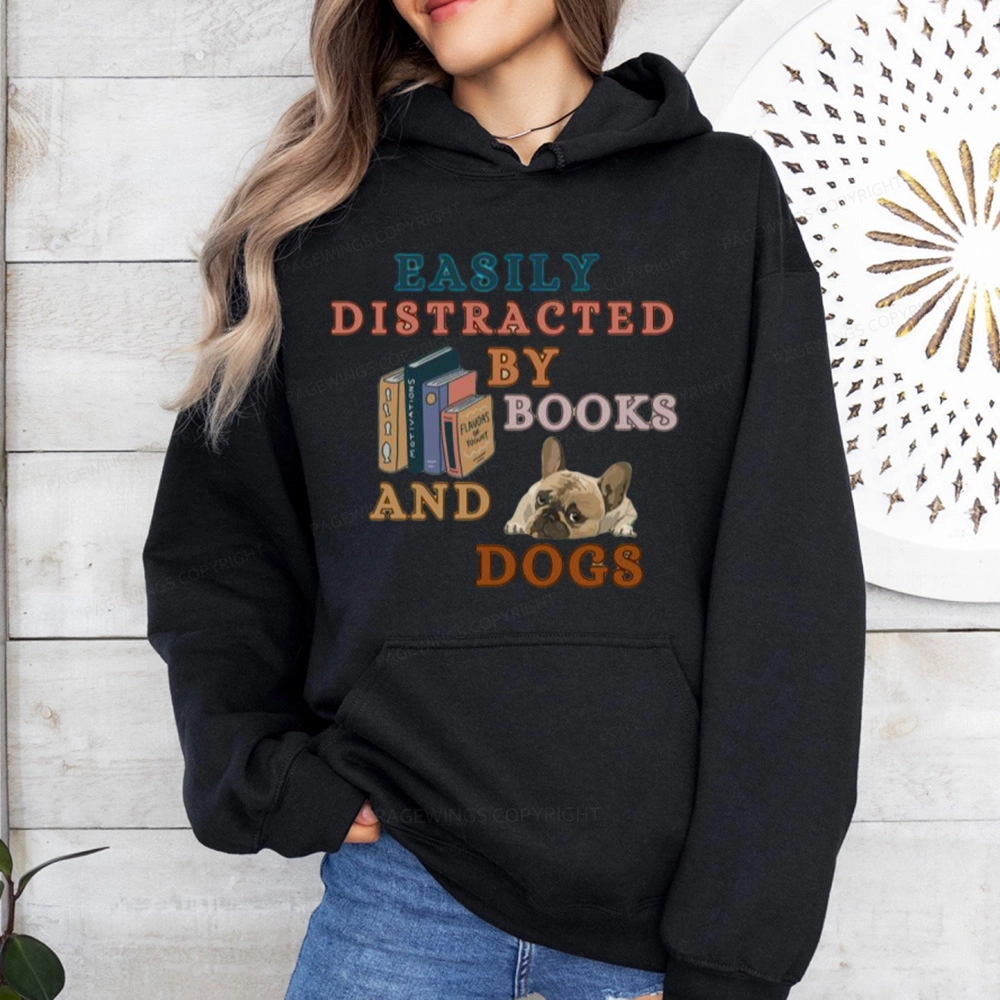 Pagewings Easily Distracted By Books And Dogs Unisex Classic Hoodie