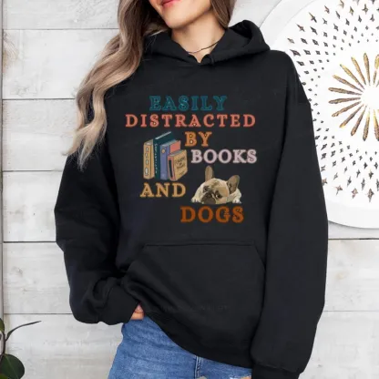 Pagewings Easily Distracted By Books And Dogs Unisex Classic Hoodie