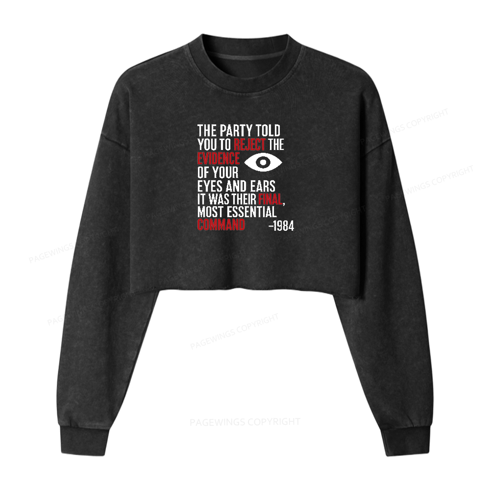 Pagewings Dystopia Quote Washed Crop Sweatshirt