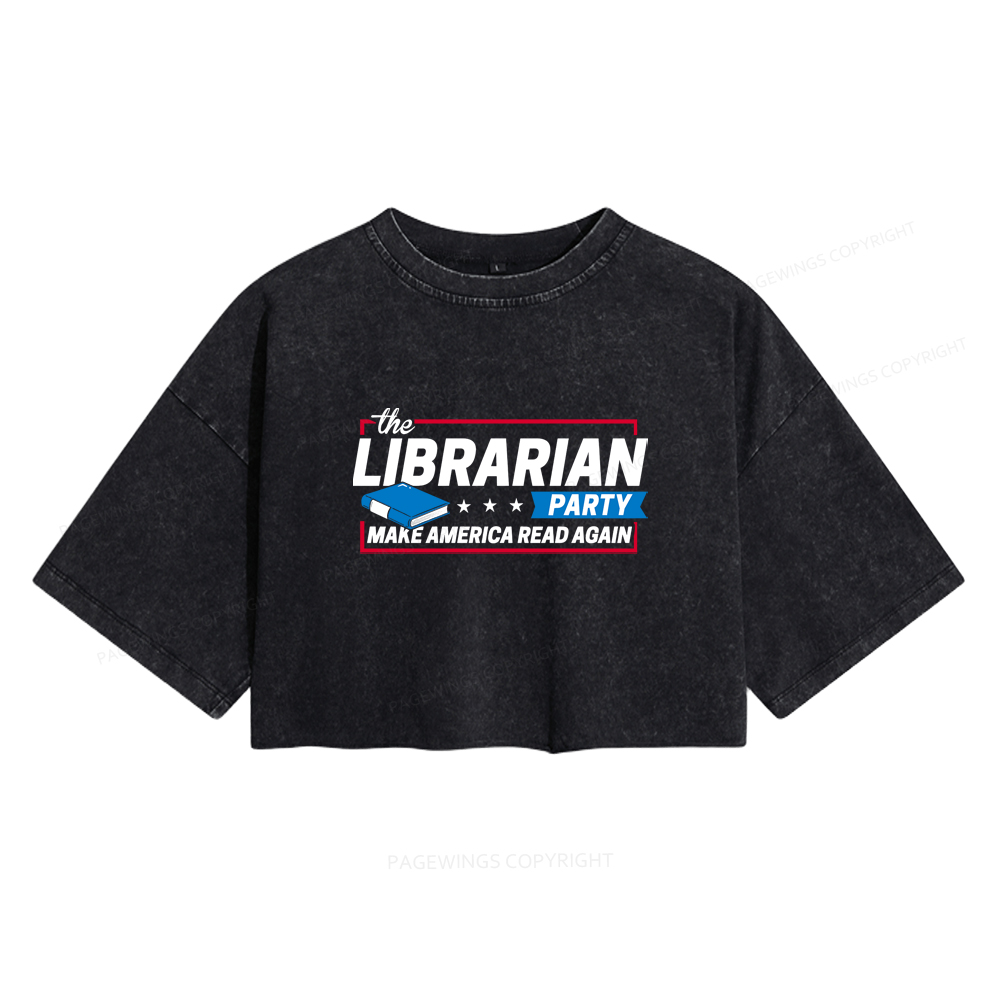 Pagewings The Librarian Party Women's Washed Cropped T-shirt