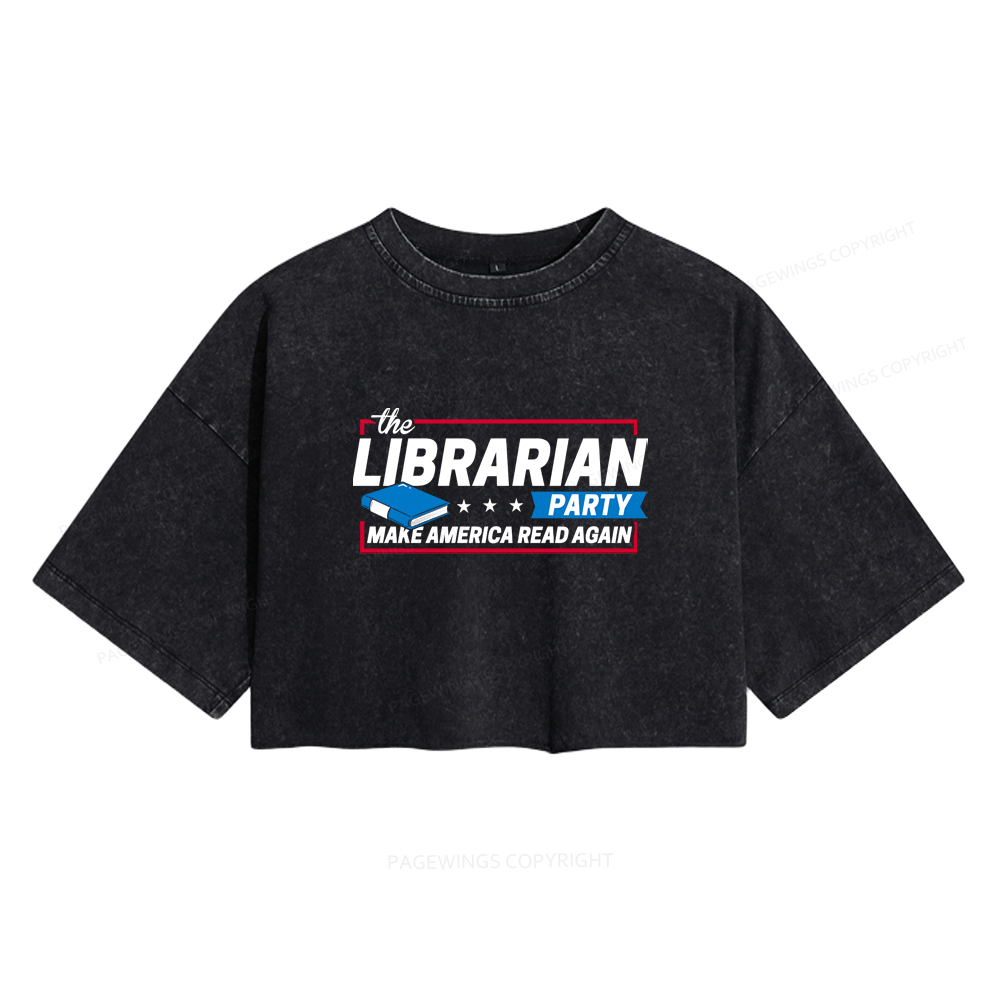Pagewings The Librarian Party Women's Washed Cropped T-shirt