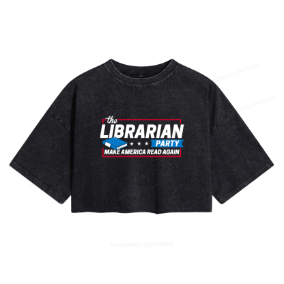 Pagewings The Librarian Party Women's Washed Cropped T-shirt