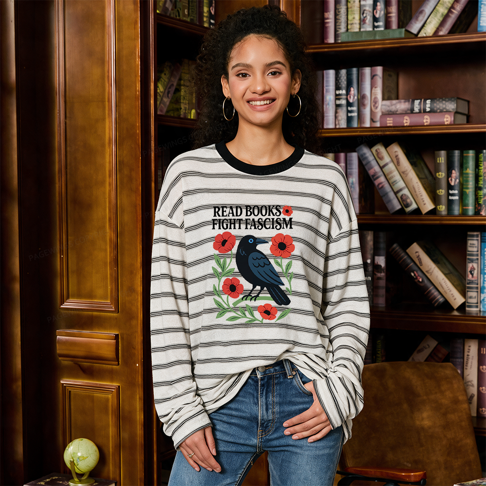 Pagewings Read Books Fight Fascism Unisex Striped Long Sleeve T-Shirt