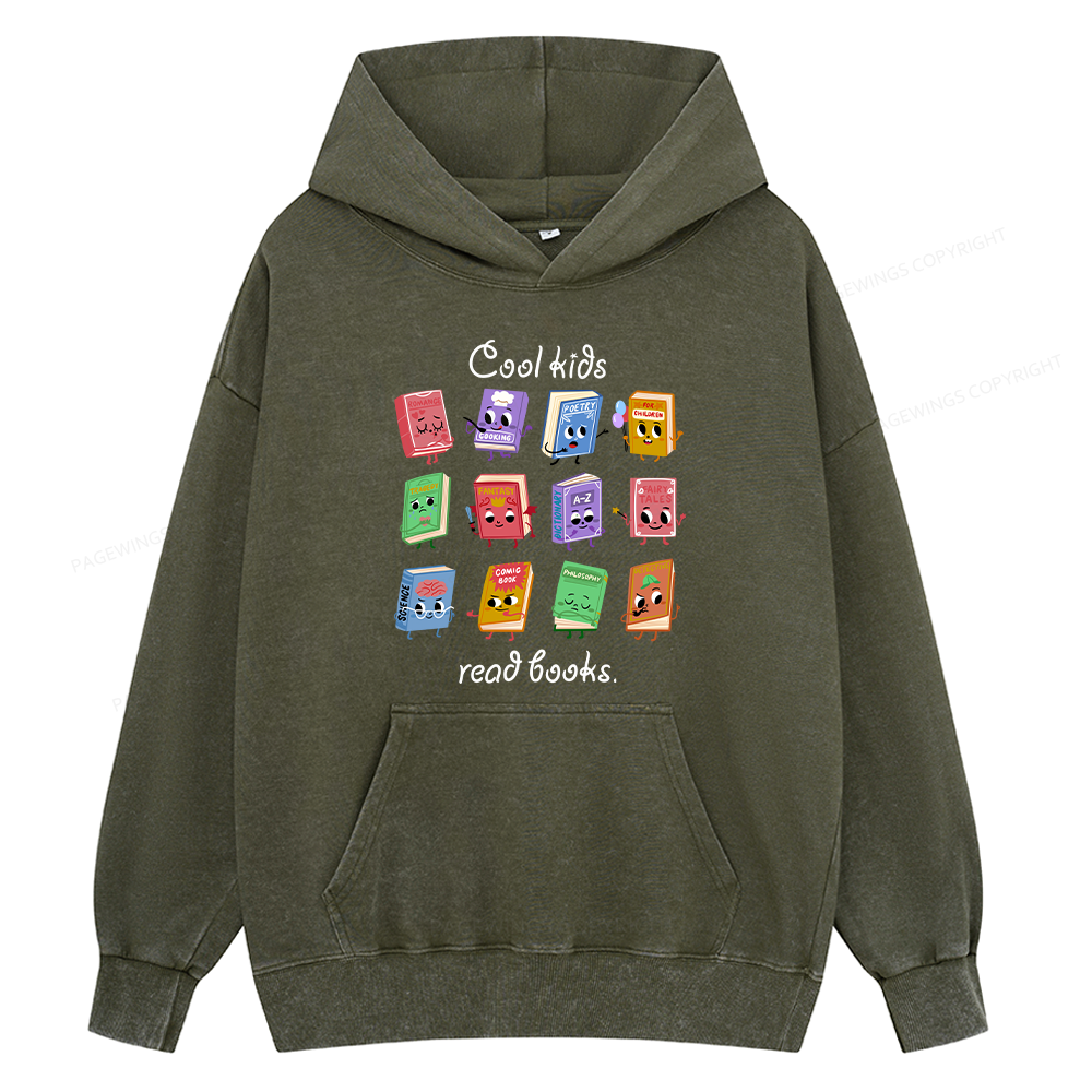 Pagewings Cool Kids Read Books Unisex Washed Hoodie