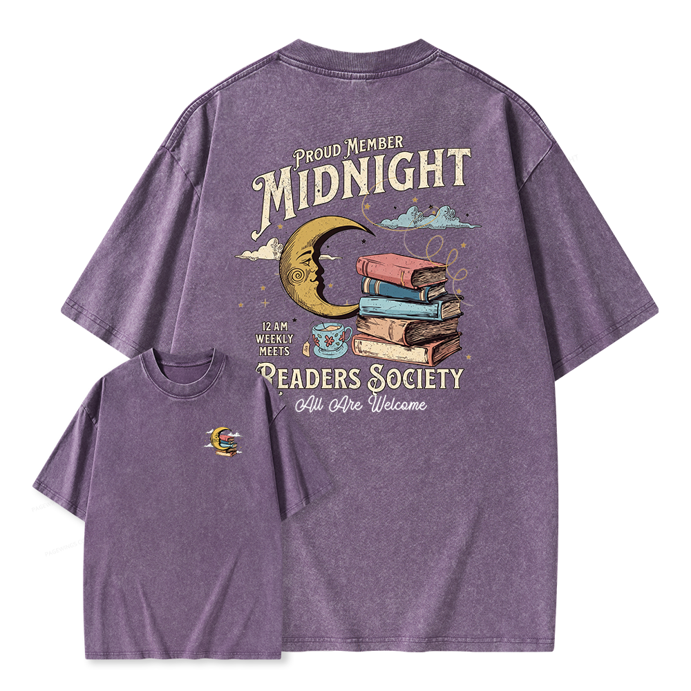Pagewings Midnight Readers Society Unisex Washed T-shirt