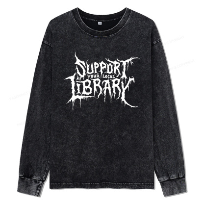 Pagewings Support Your Local Library Unisex Washed Long Sleeve T-shirt