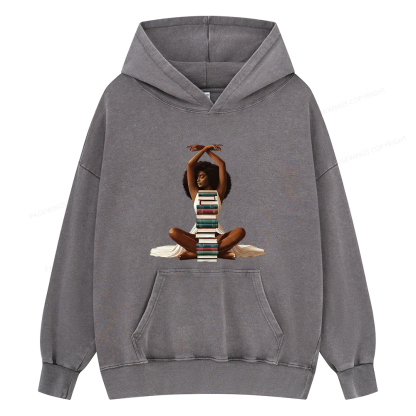 Pagewings Black Girl Reading Unisex Washed Hoodie