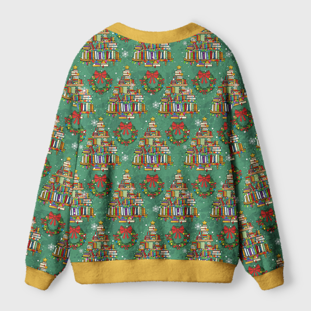 Pagewings Christmas Book Tree Light Knit Unisex Cardigan Sweaters
