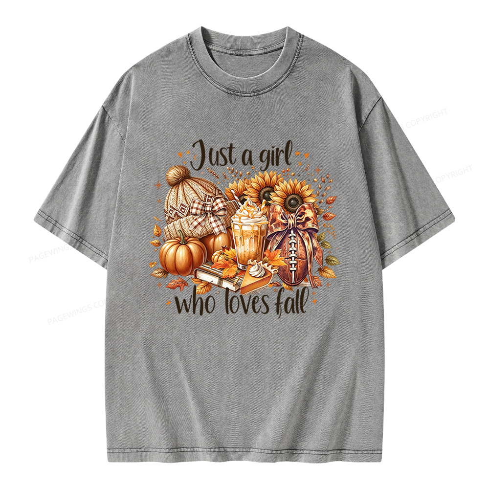 Pagewings Just a Girl Who Loves Fall Unisex Washed T-shirt
