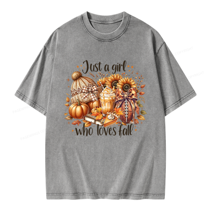 Pagewings Just a Girl Who Loves Fall Unisex Washed T-shirt