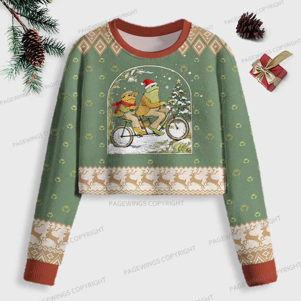 Pagewings Cozy Winter Reading Women Ugly Crop Sweatshirt