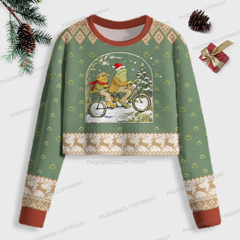 Pagewings Cozy Winter Reading Women Ugly Crop Sweatshirt