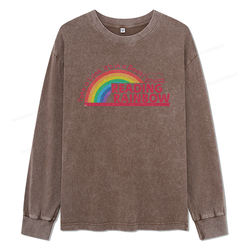 Pagewings Reading Rainbow Unisex Washed Long Sleeve T-shirt