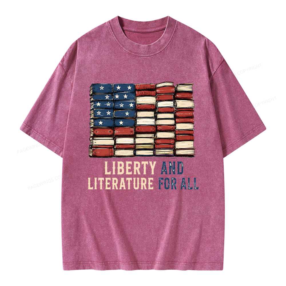 Pagewings Liberty and Literature Unisex Washed T-shirt