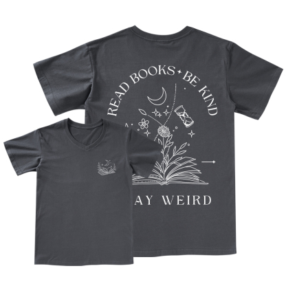 Pagewings Comfort Colors Read Books Be Kind Stay Weird V-neck T-shirt